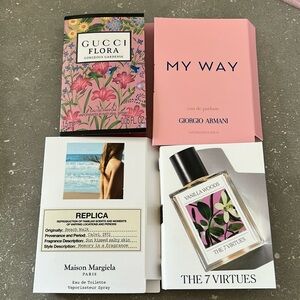 Gucci Flora, My Way Armani, Margiela Beach Walk and The 7 Virtues Vanilla Woods